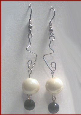 Contemporary Freeform Wire and Bead Earrings