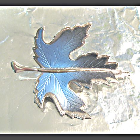 Silvery Blue Leaf Brooch