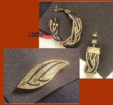 Vintageg Black on Gold Brooch and Earrings