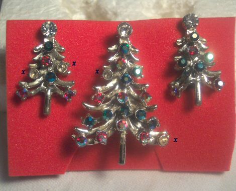 Christmas Tree Pin and Earrings