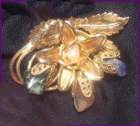 Floral Brooch with Natural Stone Petals