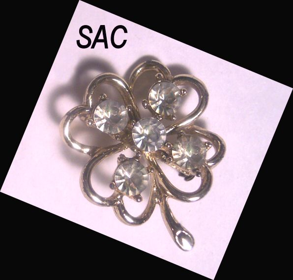SAC Sarah Coventry Rhinestone Clover Pin