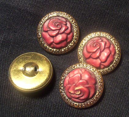 Enameled Brass and Plastic Floral Buttons Set of 9