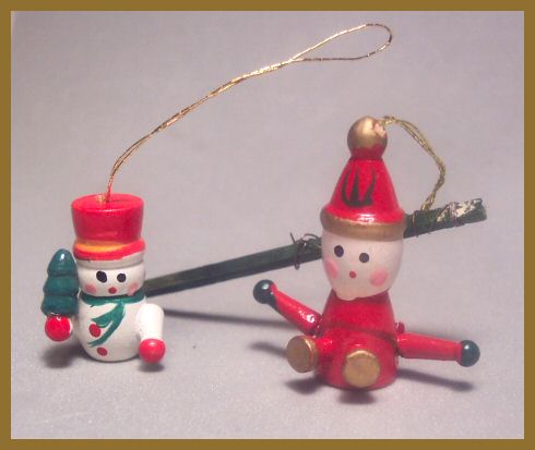 Miniature Snowman and Elf Christmas Ornaments