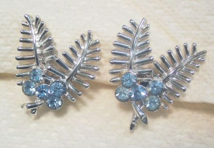 Coro Blue Rhinestone Earrings