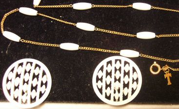 Trifari White Enameled Necklace and Earrings