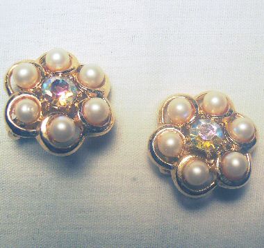 Trifari Faux Pearl and AB Earrings