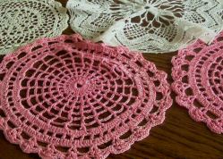 Crocheted Doilies-Pink, White
