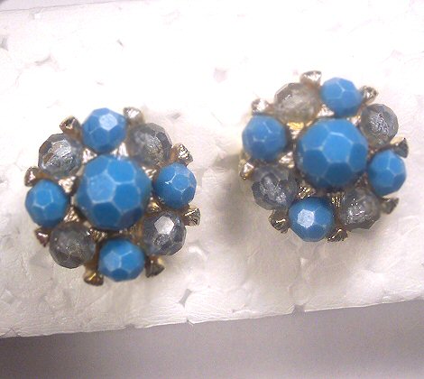 Blue and Clear Plastic Bead Earrings