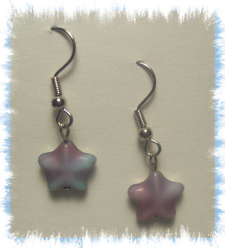 Lavender and Blue Glass Star Earrings