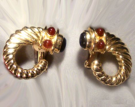 Bold Unsigned Ciner Earrings Glass Cabochons