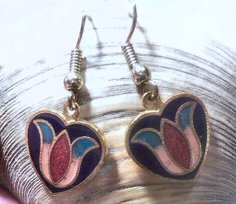 Cloisonne Tulip in a Heart Earrings