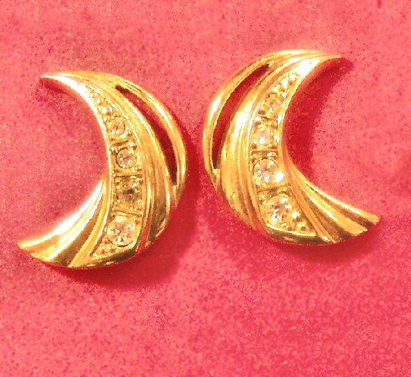 Goldtone Crescent Rhinestone Earrings
