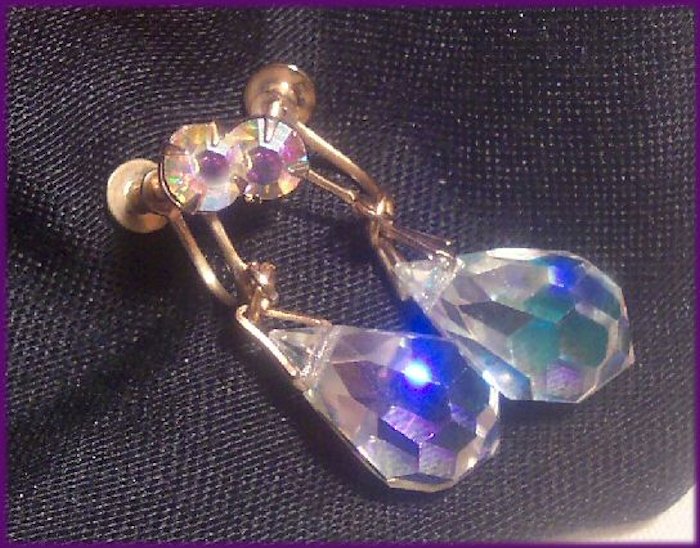 Vintage Crystal Aurora Borealis Earrings
