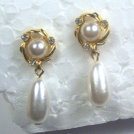 Faux Pearl Earrings with Rhinestone Accents