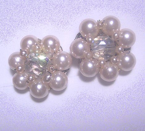Wired Faux Pearl and AB Crystal Bead Earrings