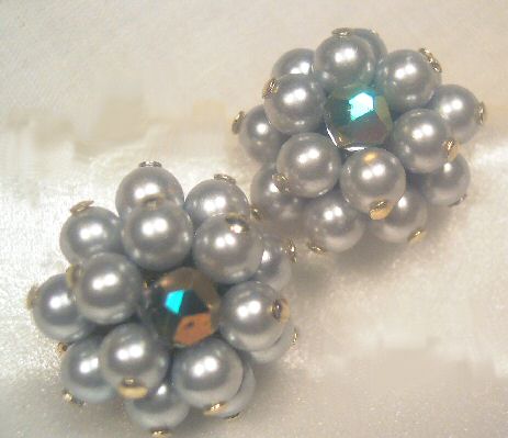 Grey Bead Earrings with Aurora Borealis Accent