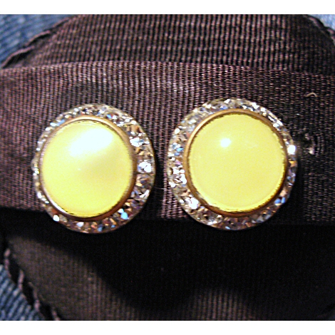 Lemon Yellow Moonglow and Rhinestone Screwback Earrings