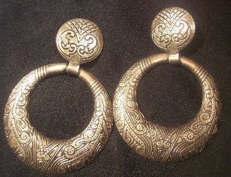 Large Vintage Stamped Metal Earrings