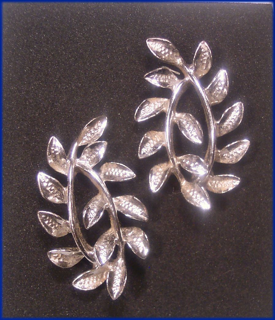 Large Silver Tone Leaf Earrings