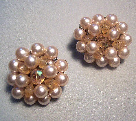 Taupe Bead Clip Earrings