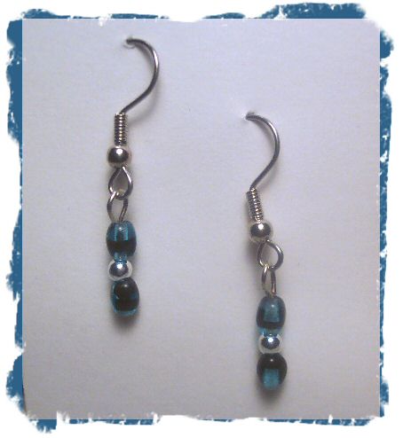 Tiny Black Blue Glass Bead Earrings