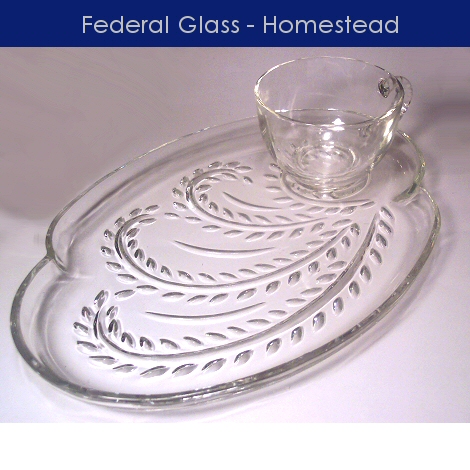 Four Federal Glass Homestead Snack Sets