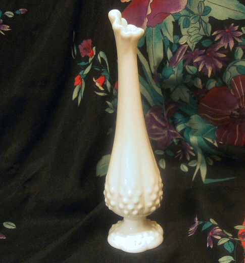 Fenton Milk Glass Hobnail Ruffled Neck Bud Vase
