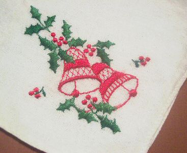 Vintage Machine Embroidered Christmas Hanky