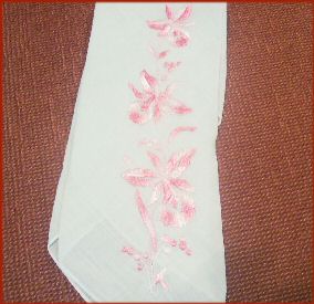 Pale Green Hanky with Pink Orchids