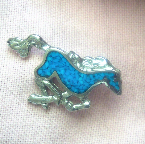 Faux Turquoise Inlay Horse Lapel Pin