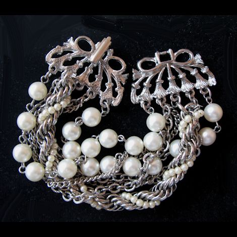 Seven Strand Faux Pearl and Metal Bracelet