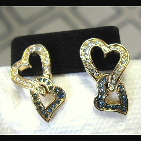 Pave Rhinestone Double Heart Earrings