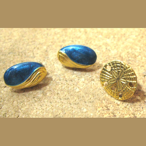 Blue Liquid Enamel Earrings and Sand Dollar Pin