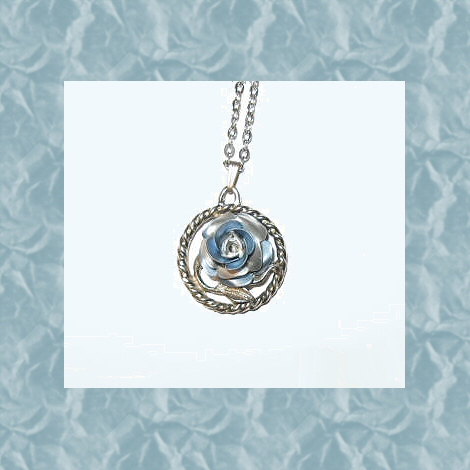 Blue Anodized Steel Rose Necklace