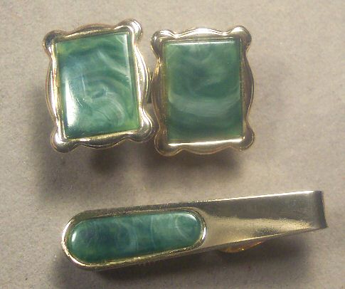 Swirled Resin Cuff Links and Tie Clasp