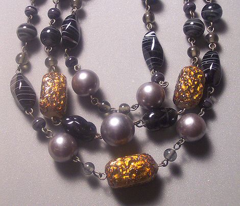 Black and Gold Glass Bead Necklace