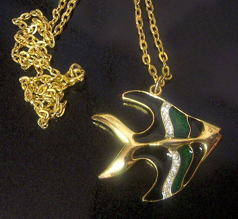 J.J. Enamel and Rhinestone Fish Necklace
