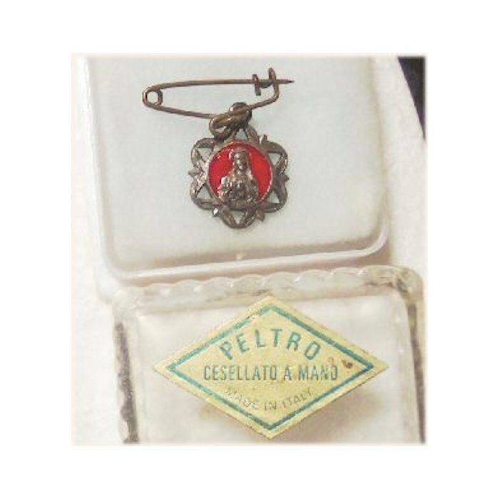 Old Peltro Religious Medal With Safety Pin