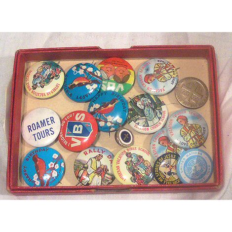Box of Religious Publishers Pinback Buttons