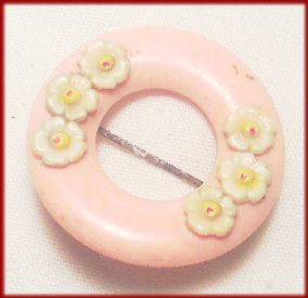 Old Pink Plastic Pin with Flowers