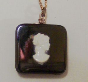Polished Coal and Cameo Necklace