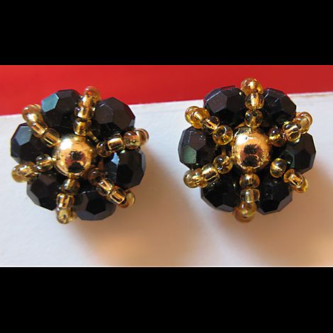 Black and Gold Plastic Clip Earrings