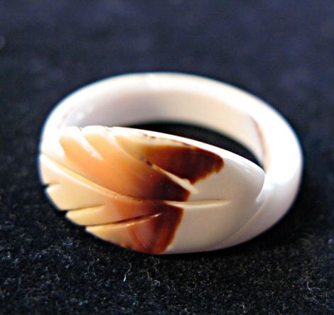 Carved Stone Ring with Feather Design