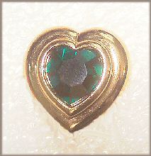 Green Rhinestone Heart Single Earring--Pierced