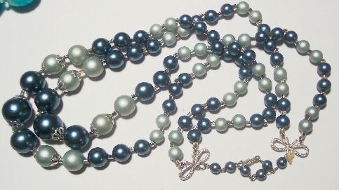 Soft Blue & Grey Plastic Bead Necklace