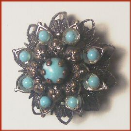 Turquoise Art Glass Pin