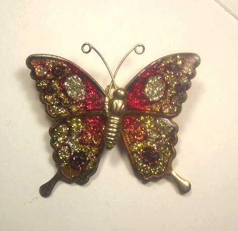 Brass and Glitter Butterfly Pin