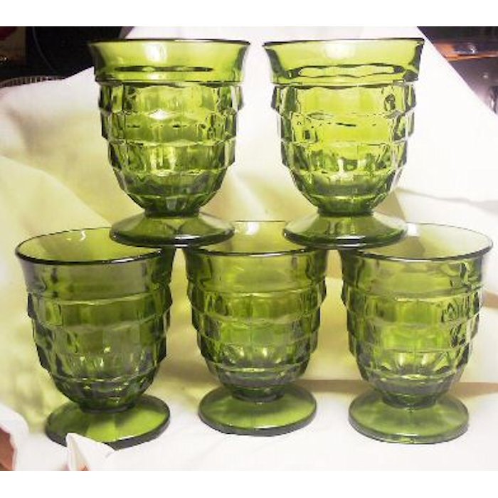 Green Indiana Whitehall Footed Water Glasses